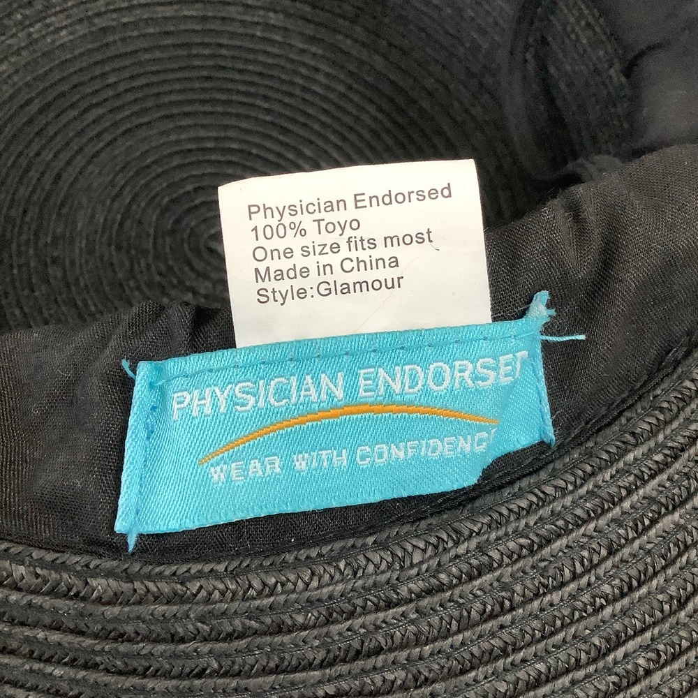 Physician Endorsed Glamour Black Toyo wide brim Sun Hat adjustable SZ OSFM EUC - Picture 4 of 12